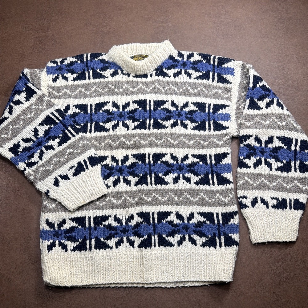 REY WEAR VTG 90s Chunky Wool Sweater Hand Knit Ecuador Vintage Cable Women's XL